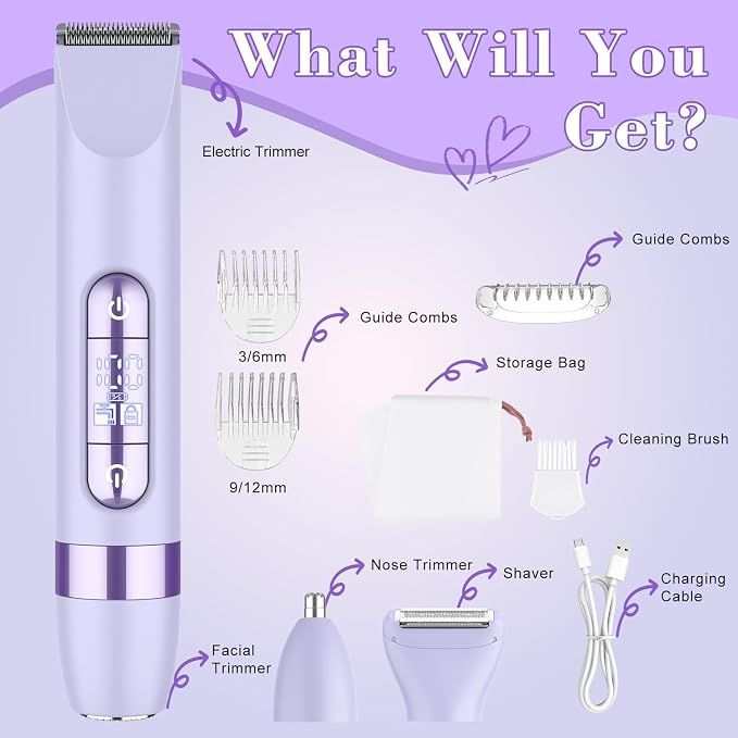 4-in-1 Women's Electric Razor, | Head Body Hair Trimmer for Women