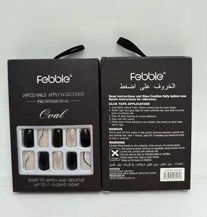 Febble - أظافر بيضاوية أنيقة باللون الأسود الشفاف