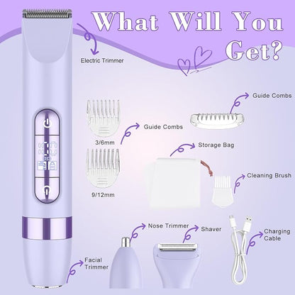 4-in-1 Women's Electric Razor, | Head Body Hair Trimmer for Women