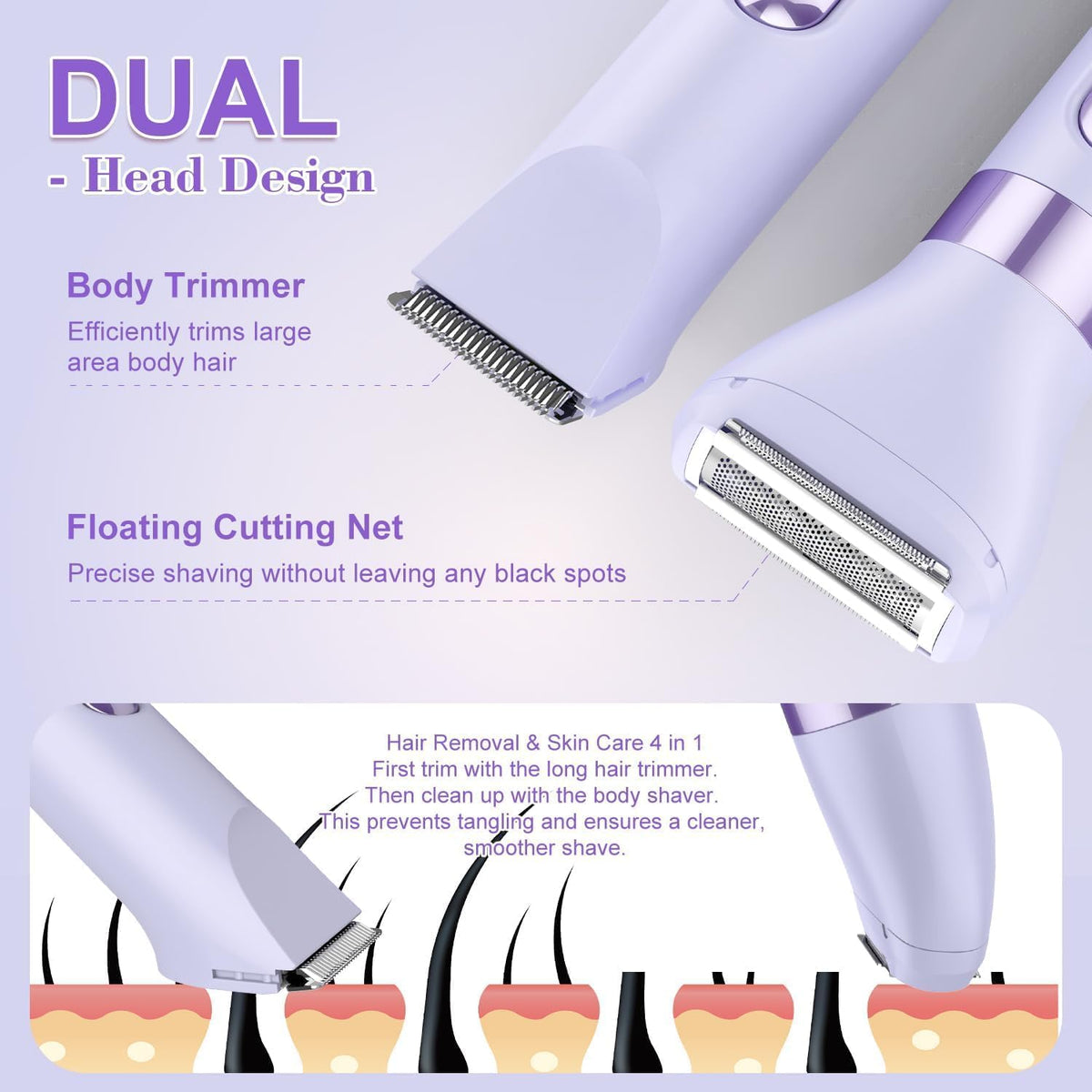 4-in-1 Women's Electric Razor, | Head Body Hair Trimmer for Women