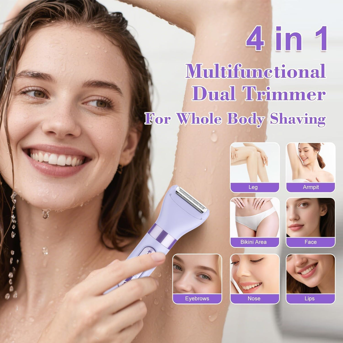 4-in-1 Women's Electric Razor, | Head Body Hair Trimmer for Women