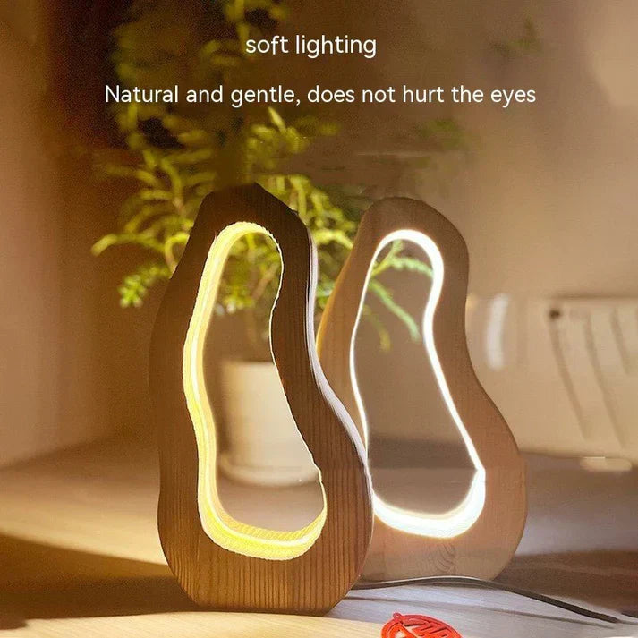 تصميم مجوّف، إضاءة LED متوهجة، سحر خشبي، مصباح مكتبي بتصميم بسيط.