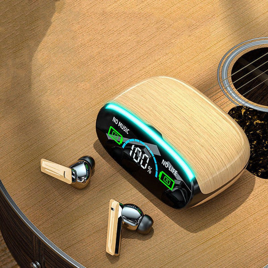 سماعات أذن بلوتوث رياضية لاسلكية داخلية بنقشة الخشب، مانعة للضوضاء ومنخفضة الكمون